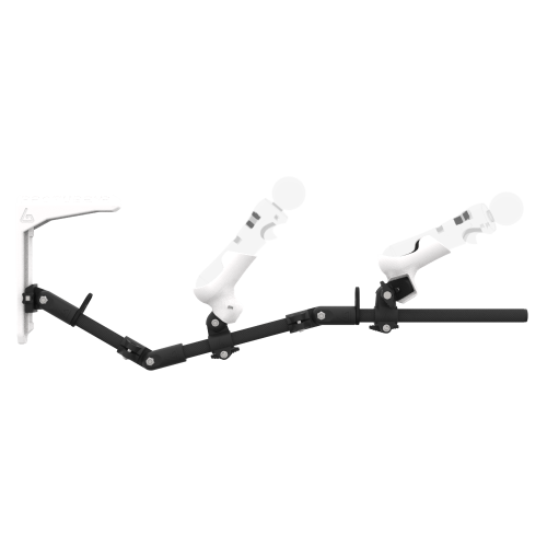 Side view of MagTube vr gunstock for PSVR 1 with Chrome Armature with Grey MK1 Buttstock and Grey PLA cups