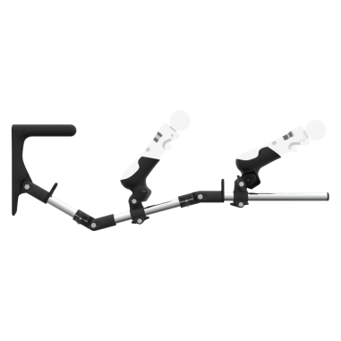 Side view of MagTube vr gunstock for PSVR 1 with Chrome Armature with Grey MK1 Buttstock and Grey PLA cups