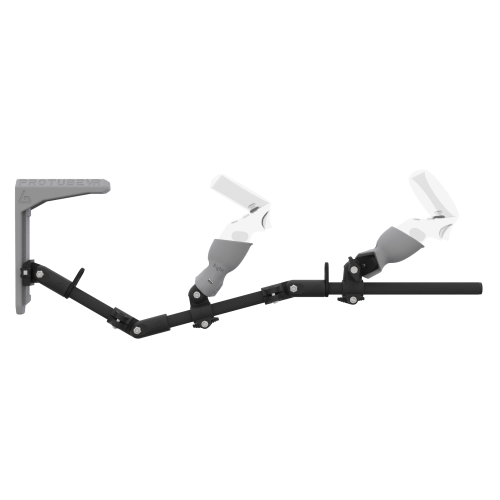 Side view of MagTube vr gunstock for Meta Quest 1 with Chrome Armature with Grey MK1 Buttstock and Grey PLA cups