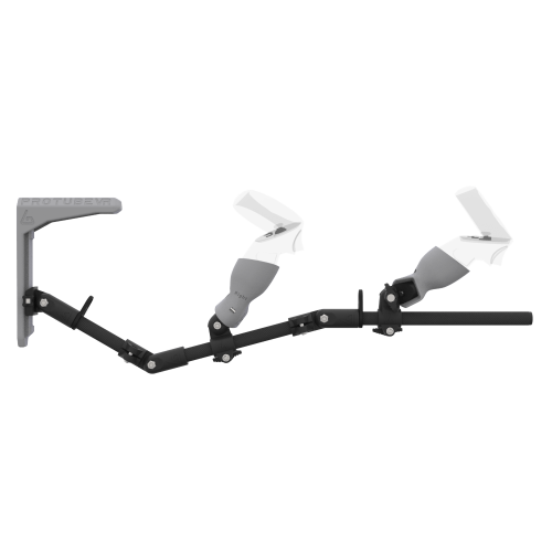 Side view of MagTube vr gunstock for Meta Quest 2 with Chrome Armature with Grey MK1 Buttstock and Grey PLA cups