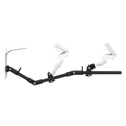 Side view of MagTube vr gunstock for Meta Quest 2 with Chrome Armature with Grey MK1 Buttstock and Grey PLA cups