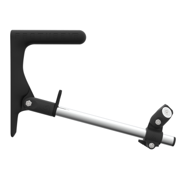 Right view of a SMG shoulder stock upgrade for Provolver haptic pistol with chrome armature and grey static MK1 stock