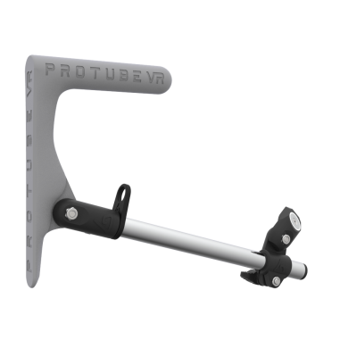 Right view of a SMG shoulder stock upgrade for Provolver haptic pistol with chrome armature and grey static MK1 stock