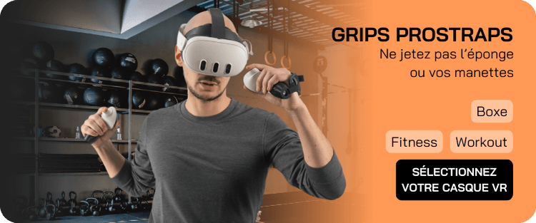 un homme avec un meta quest 3s et des prostraps pour ses manettes faisant du fitness en vr